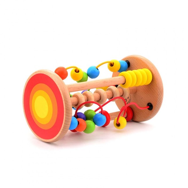 Цилиндър с лабиринт с мъниста - 3 игри в едно, Дървена дидактическа играчка Jouéco